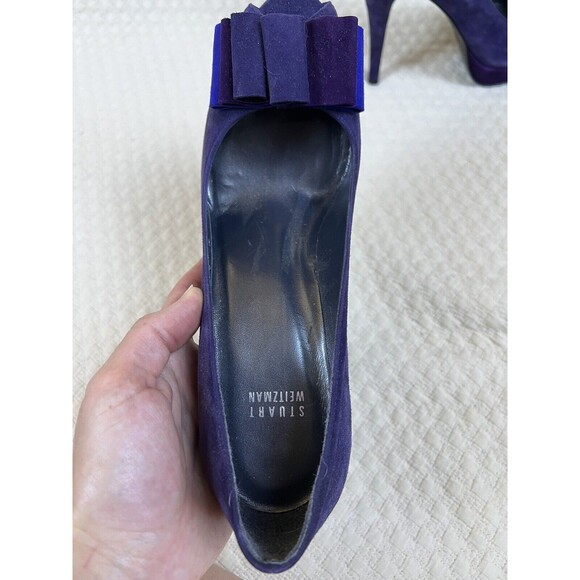Stuart Weitzman Peep Toe‎ Heels Moda Suede Platform Bow | New No Box | Size 10 - Picture 6 of 13
